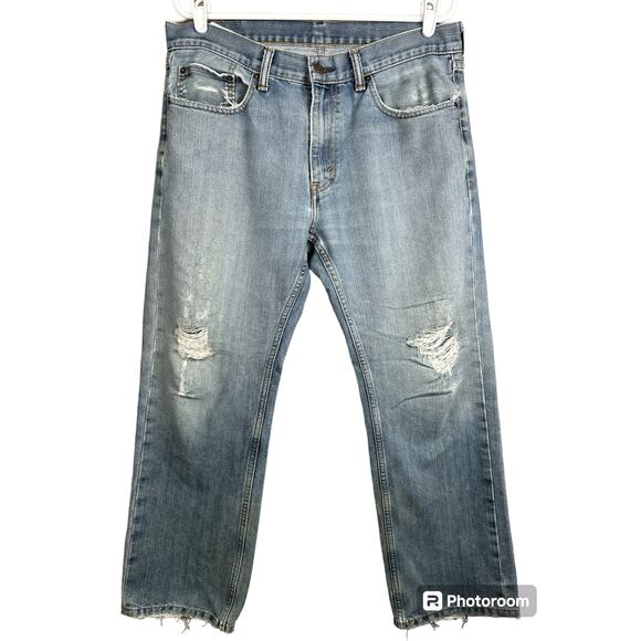 Men’s Levi’s 559 Light Wash Distressed Straight  Blue Jeans Denim Size 34X30 - Picture 1 of 8